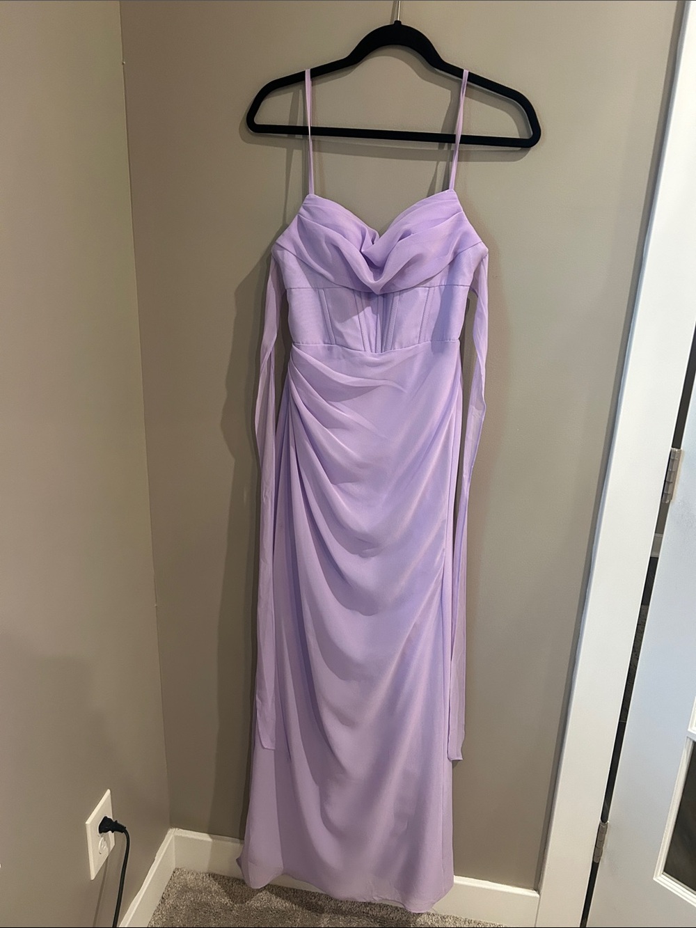 Azazie Lilac Draped Spaghetti-Strap Gown